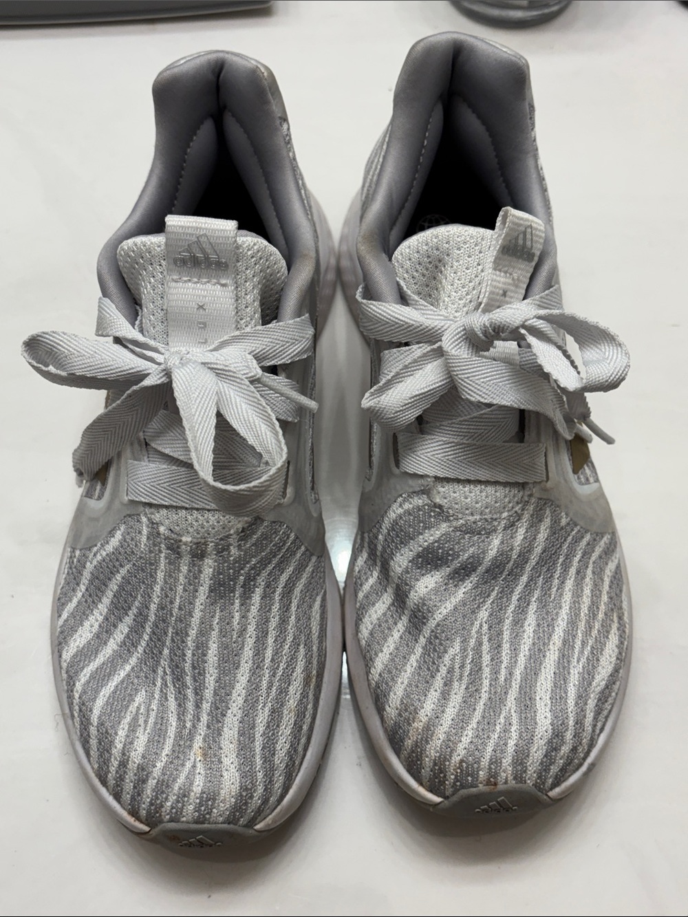 adidas Women’s Light Gray Zebra Knit Sneakers